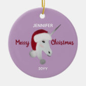 クリスマス・ユニコーンパーソナライズされた セラミックオーナメント (正面)