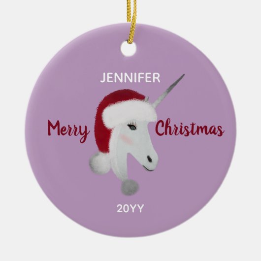 クリスマス・ユニコーンパーソナライズされた セラミックオーナメント (正面)