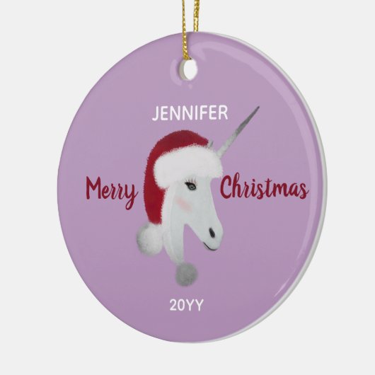 クリスマス・ユニコーンパーソナライズされた セラミックオーナメント (左)