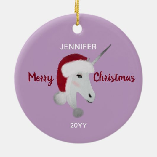 クリスマス・ユニコーンパーソナライズされた セラミックオーナメント (裏面)
