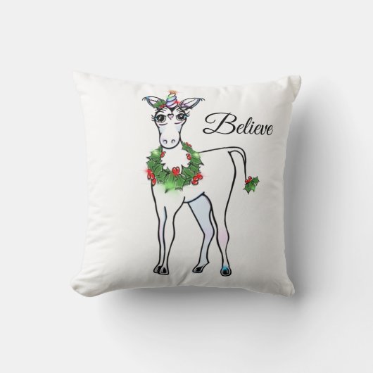 クリスマス・ユニコーン信じだ クッション (正面)