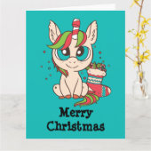 クリスマス・ユニコーン カード (黄色い花)