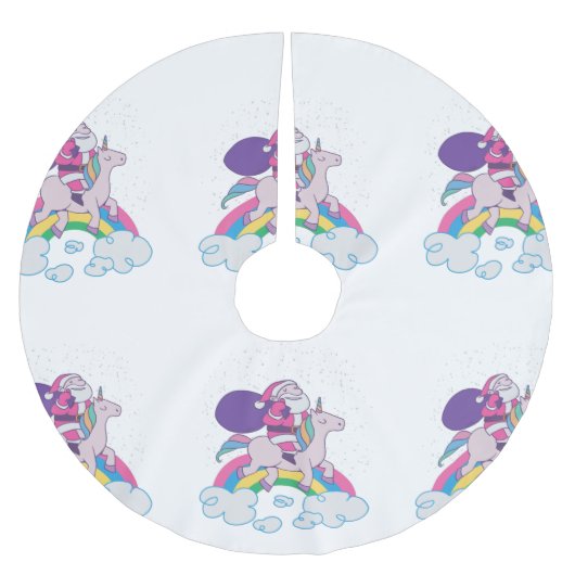 クリスマス・ユニコーン・サンタクロース ブラッシュドポリエステルツリースカート (正面)