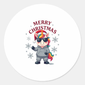 クリスマス ユニコーン サンタ帽子 Tシャツ ラウンドシール