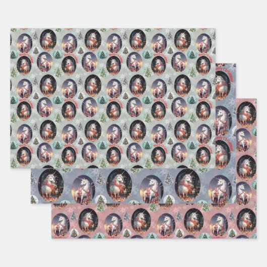 クリスマス・ユニコーン ラッピングペーパーシート (セット)