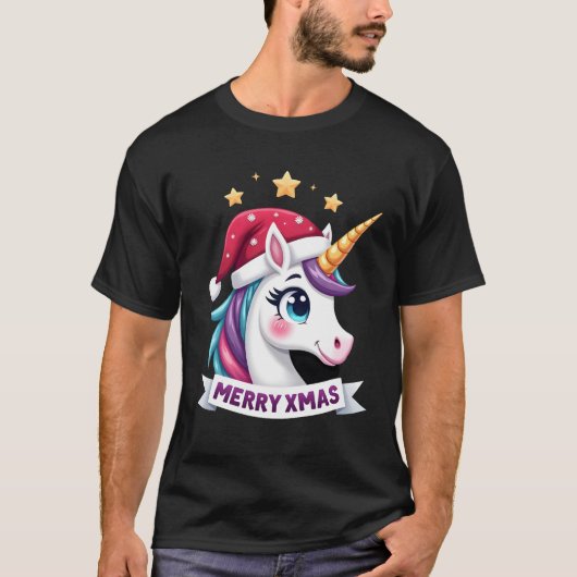 クリスマス ユニコーン 長袖Tシャツ Tシャツ (正面)