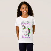 クリスマス ユニコーン 魔法の虹 グリーン パープル Tシャツ (正面フル)