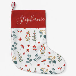 クリスマス ユーカリ ベリー 花柄 レッド スモールクリスマスストッキング