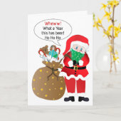 クリスマス、ユーモアのパンデミック、サンタは髭のマスクを着用 カード (黄色い花)