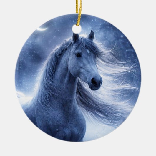 クリスマス・ユールの夜の美しい馬 セラミックオーナメント (正面)