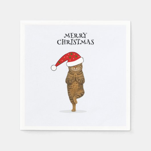 クリスマス ヨガ 猫 あなたのテキスト スタンダードカクテルナプキン (正面)