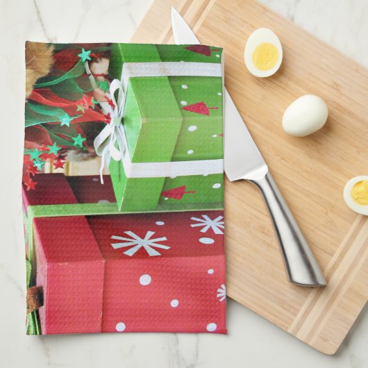 クリスマス-ヨークシャーテリア-ウィリー キッチンタオル (四つ折り)