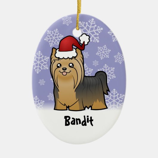 クリスマス·ヨークシャー·テリア（ペット名を追加） セラミックオーナメント (正面)