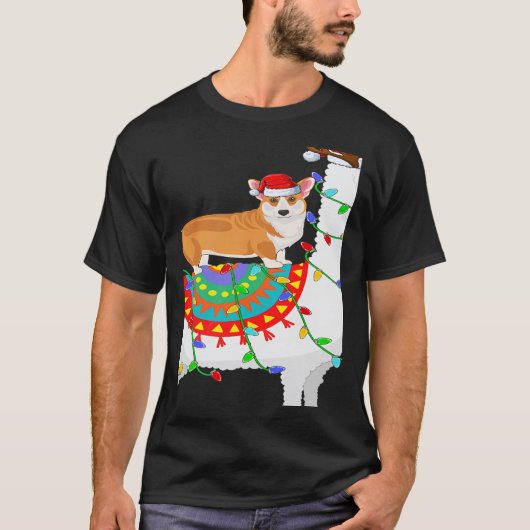 クリスマス ライティング コーギー 犬 リラ 乗馬 クリスマス Tシャツ (正面)