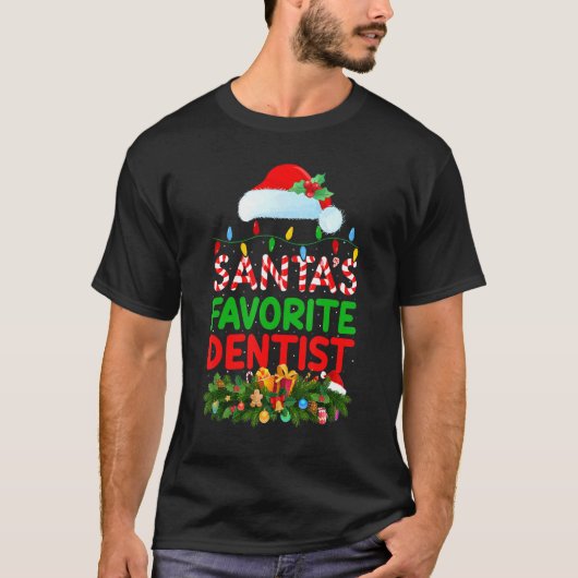 クリスマス ライティング サンタのお気に入りの歯医者 クリスマス Tシャツ (正面)