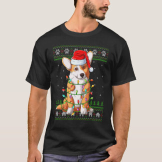 クリスマス ライティング サンタ帽 アグリー ウェルシュコーギー クリスマス Tシャツ