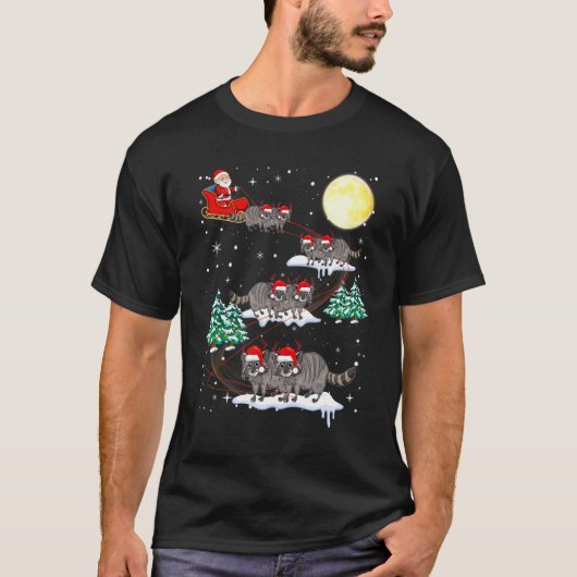 クリスマス ライティング ツリー サンタ 乗馬 アライグマ Tシャツ (正面)