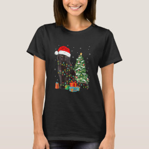クリスマス ライトで角度をつけた黒猫サンタ Xmas Tシャツ