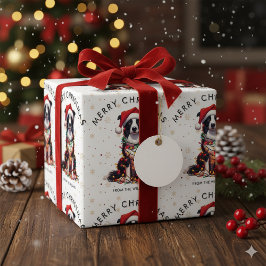 クリスマス ライトに包まれたボーダー コリー犬 ラッピングペーパー