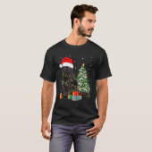 クリスマス+ライトに絡まる黒猫サンタ Xmas Tシャツ (正面フル)