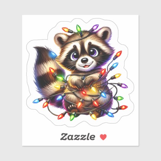 クリスマス ライトに絡まる かわいい アライグマ シール (シート)