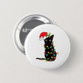 クリスマス ライトに絡まる 黒猫サンタ 缶バッジ (正面&裏面)