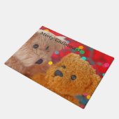 クリスマス・ライト付きのテディベア2個 ドアマット (アングル)