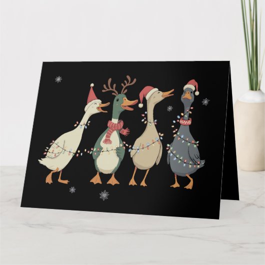 クリスマス ライト アヒル 面白い 動物 農場 愛好家 カード (正面)