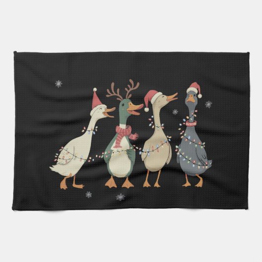 クリスマス ライト アヒル 面白い 動物 農場 愛好家 キッチンタオル (横)