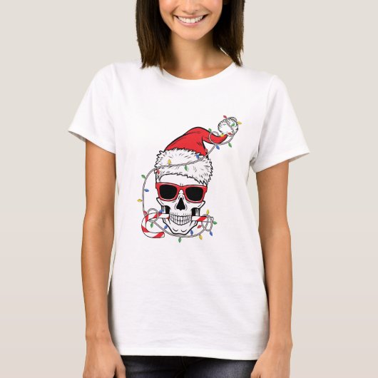 クリスマス+ライト+スケルトン+ドクロ Tシャツ (正面)