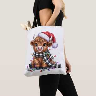 クリスマス ライト ハイランドコウ サンタの帽子 トートバッグ