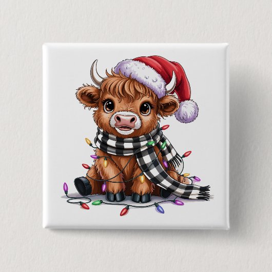 クリスマス ライト ハイランドコウ サンタハット 缶バッジ (正面)