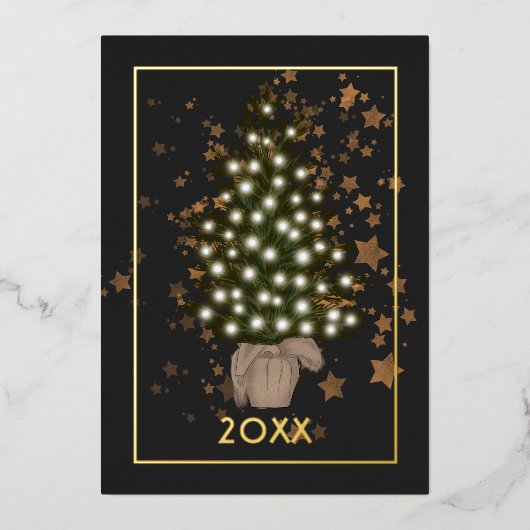 クリスマス ライト ファミリー フォト コラージュ ホイル ハoliday 箔シーズンカード (正面)