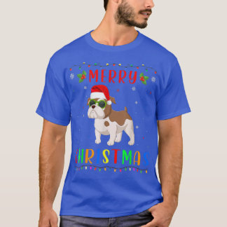 クリスマス ライト 英語 ブルドッグ デザイン おそろいの クリスマス Tシャツ
