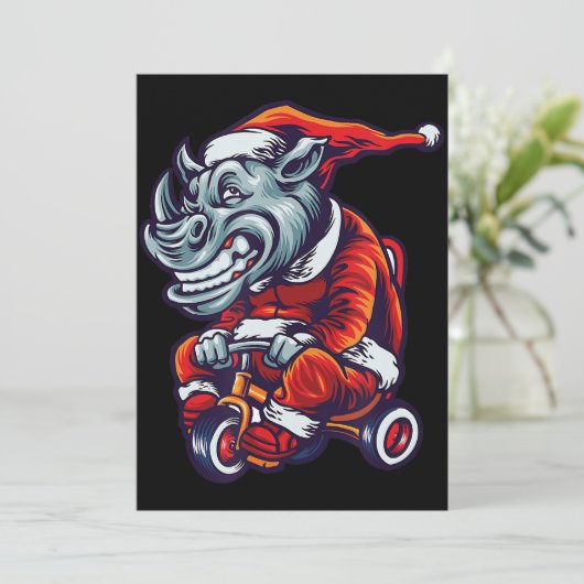 クリスマス·ライノ·サンタウェアリング·ハットメリークリスマス サンキューカード (スタンド正面)