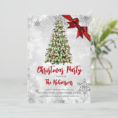 クリスマス | ラスティックツリー＆レッドリボン ホリデーグリッター 招待状 (スタンド正面)