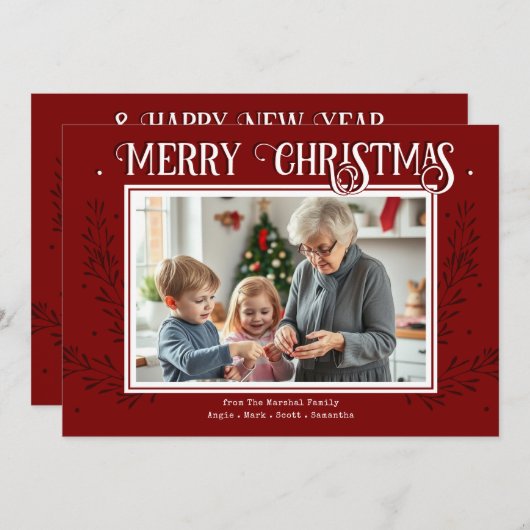 クリスマス　ラスティックレッド　ファミリー写真　ホリデーシーズン　カ シーズンカード (正面/裏面)