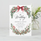 クリスマス ラスティック ウィンター グリーン ウェディング 招待状 (スタンド正面)