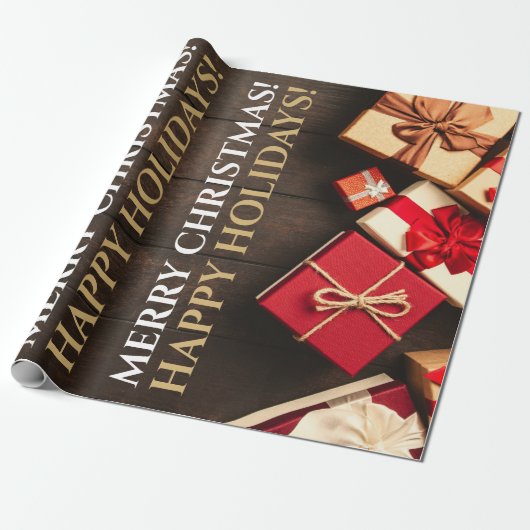クリスマス ラスティック ギフト ボックス ラッピングペーパー (アンロールド)