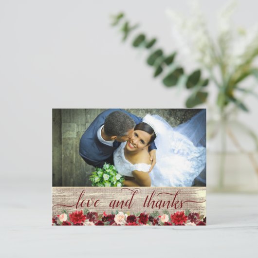 クリスマス ラスティック ボヘミアンブルグundy ゴールド サンクス フォト ポストカード (スタンド正面)