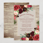 クリスマス ラスティック ボホ バーガンディ ゴールド ブライダル シャワー 招待状 (正面/裏面)