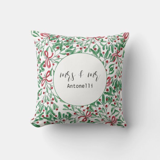 クリスマス ラスティック ミストル 水彩 手描き アウトドアクッション (正面)