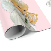 クリスマス ラッピング ピンク＆ホワイト ストライプ エンジェル ベイビー ラッピングペーパー (ロールコーナー)