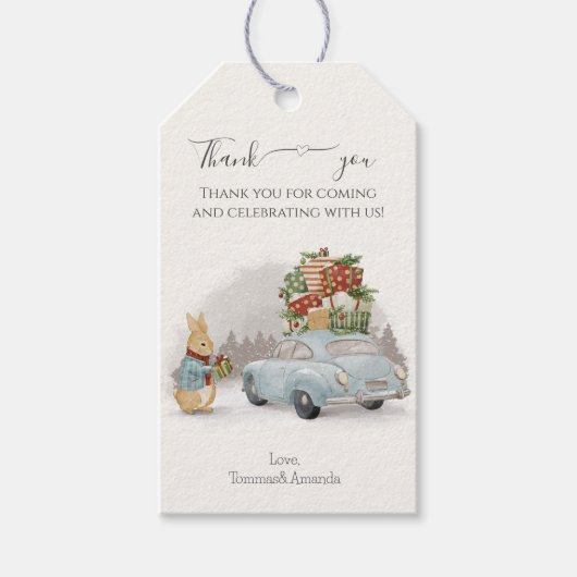 クリスマス・ラビットピーターと車 ギフトタグ (正面)