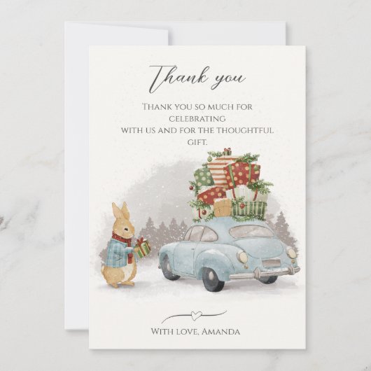 クリスマス・ラビットピーターと車 サンキューカード (正面)