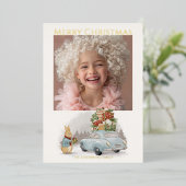 クリスマス・ラビットピーターと車 箔シーズンカード (立ち正面)