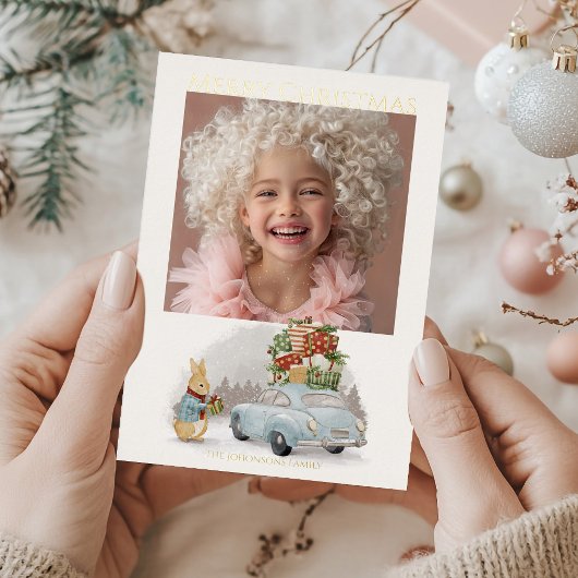 クリスマス・ラビットピーターと車 箔シーズンカード