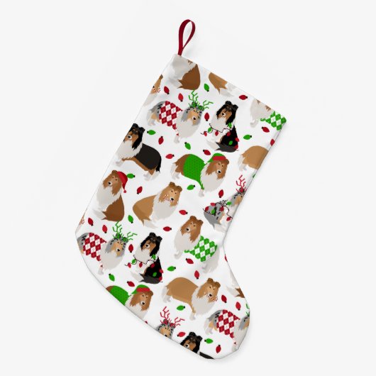 クリスマス・ラフ・コリー スモールクリスマスストッキング (正面 (吊り時))