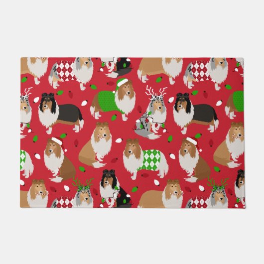 クリスマス・ラフ・コリー ドアマット (正面)