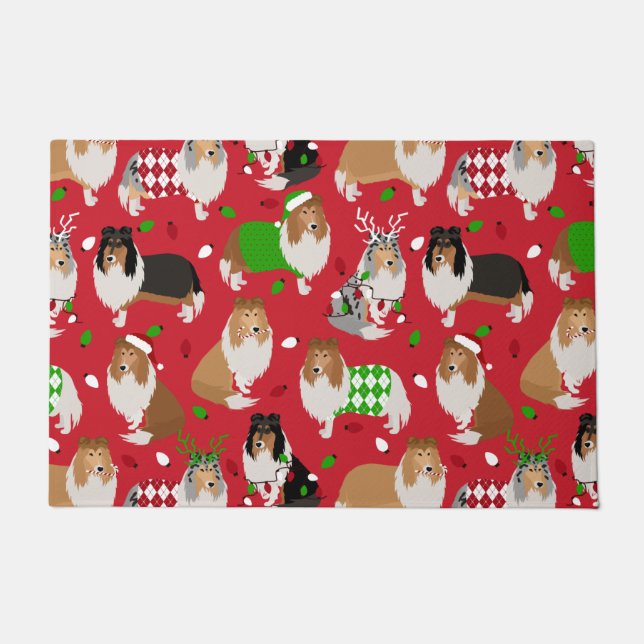 クリスマス・ラフ・コリー ドアマット (正面)